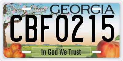 GA license plate CBF0215