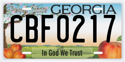 GA license plate CBF0217