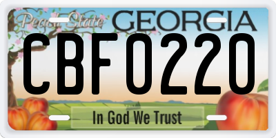 GA license plate CBF0220