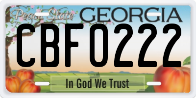GA license plate CBF0222