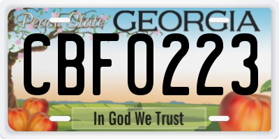 GA license plate CBF0223