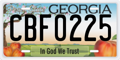 GA license plate CBF0225