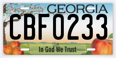 GA license plate CBF0233