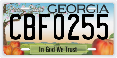 GA license plate CBF0255
