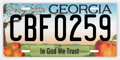 GA license plate CBF0259