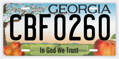 GA license plate CBF0260