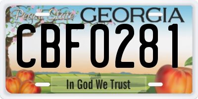 GA license plate CBF0281