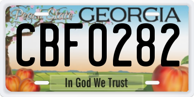GA license plate CBF0282