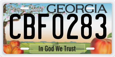 GA license plate CBF0283