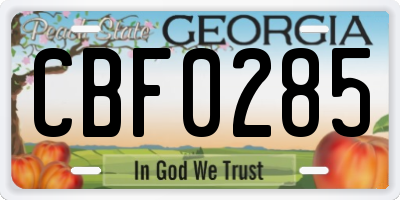 GA license plate CBF0285