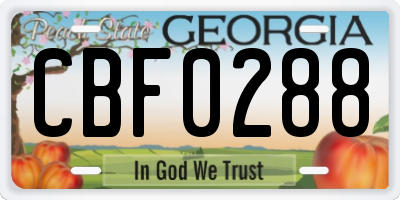 GA license plate CBF0288