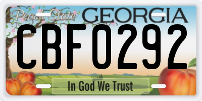 GA license plate CBF0292
