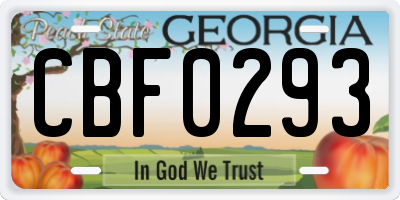 GA license plate CBF0293