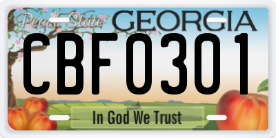 GA license plate CBF0301