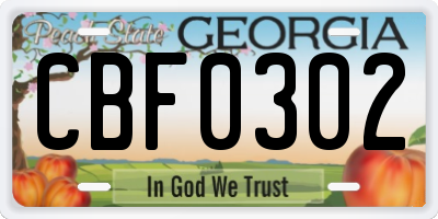 GA license plate CBF0302