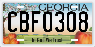 GA license plate CBF0308