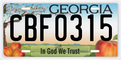 GA license plate CBF0315