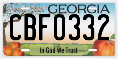 GA license plate CBF0332