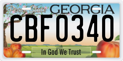 GA license plate CBF0340