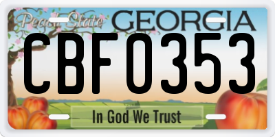 GA license plate CBF0353