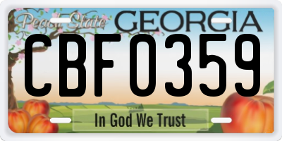 GA license plate CBF0359