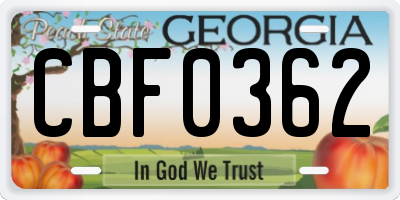 GA license plate CBF0362