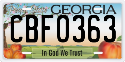 GA license plate CBF0363