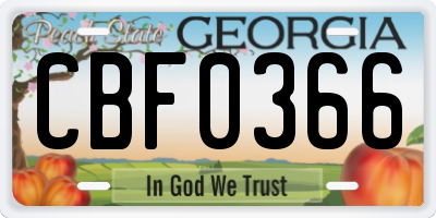 GA license plate CBF0366