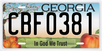 GA license plate CBF0381