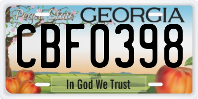 GA license plate CBF0398