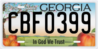 GA license plate CBF0399
