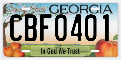 GA license plate CBF0401