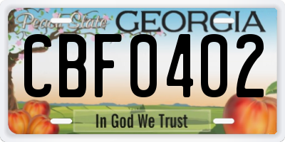 GA license plate CBF0402