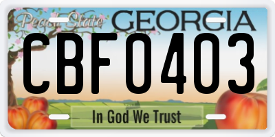 GA license plate CBF0403