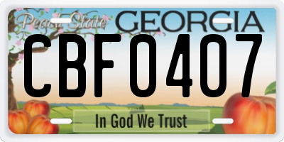GA license plate CBF0407