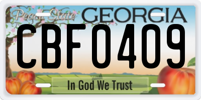 GA license plate CBF0409
