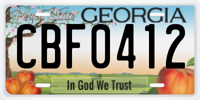 GA license plate CBF0412