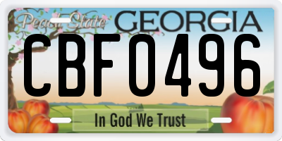 GA license plate CBF0496