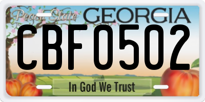 GA license plate CBF0502