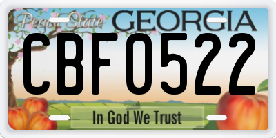 GA license plate CBF0522
