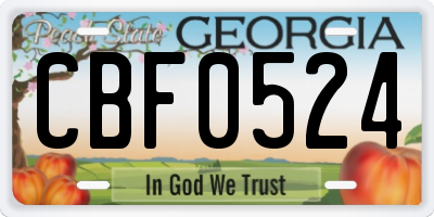 GA license plate CBF0524