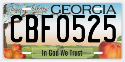 GA license plate CBF0525