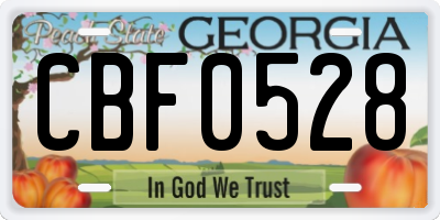 GA license plate CBF0528
