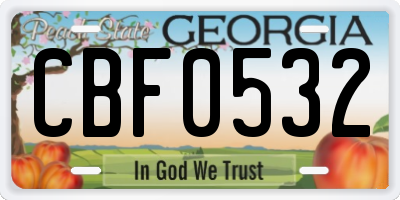GA license plate CBF0532