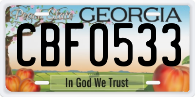 GA license plate CBF0533