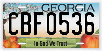 GA license plate CBF0536