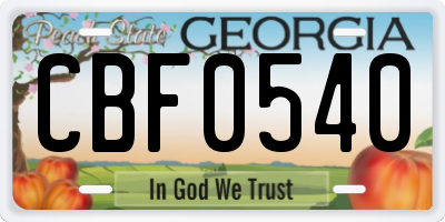 GA license plate CBF0540