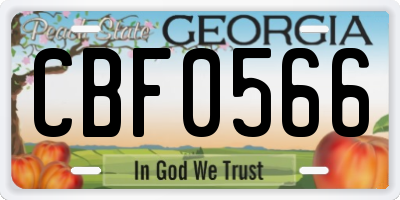 GA license plate CBF0566