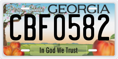 GA license plate CBF0582