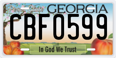 GA license plate CBF0599